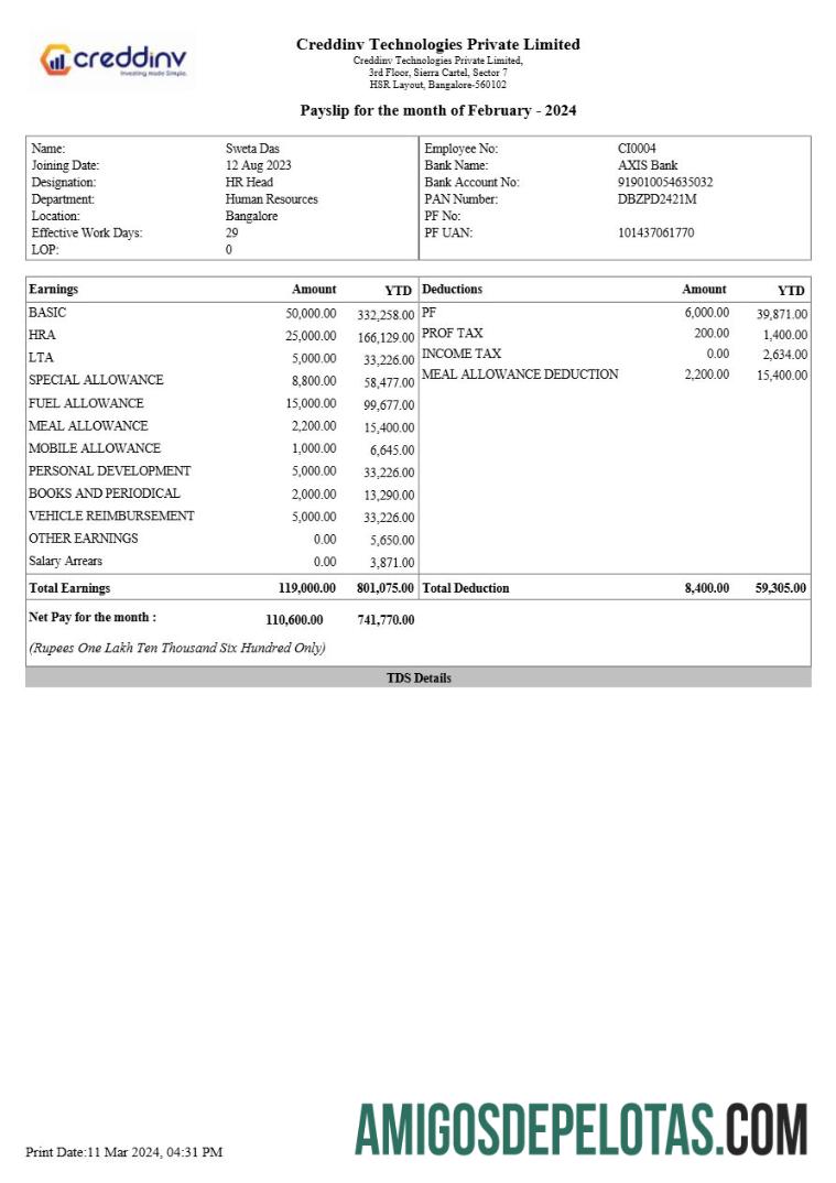 Para download Modelo de recibo de pagamento da Creddinv Technologies em formatos Word e PDF.pdf, 1